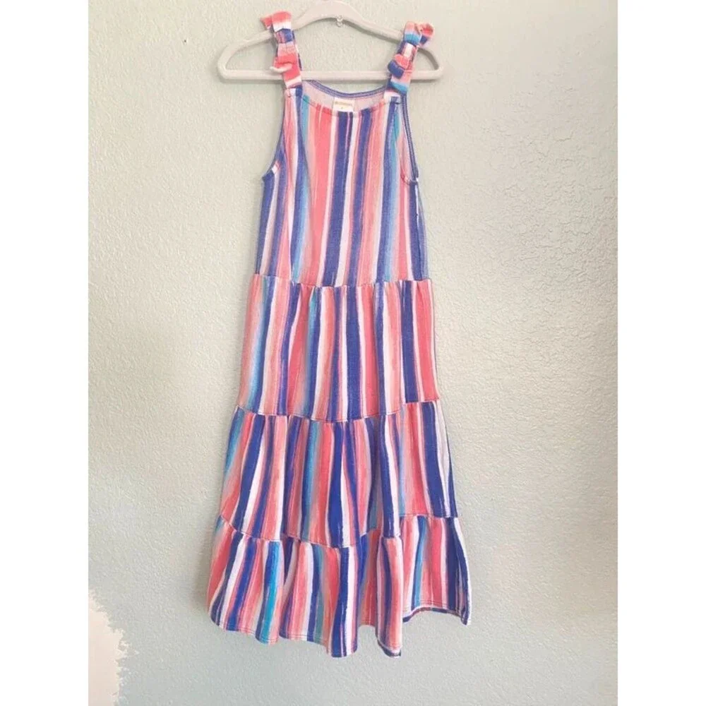 Gymboree Striped Dress 4 Multicolor Tiered Cotton Sundress Tie Strap